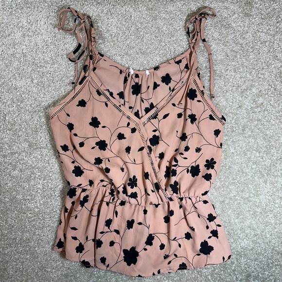 Sienna Sky Tops - Sienna Sky Pink Floral Tie-Strap Camisole with Black Print